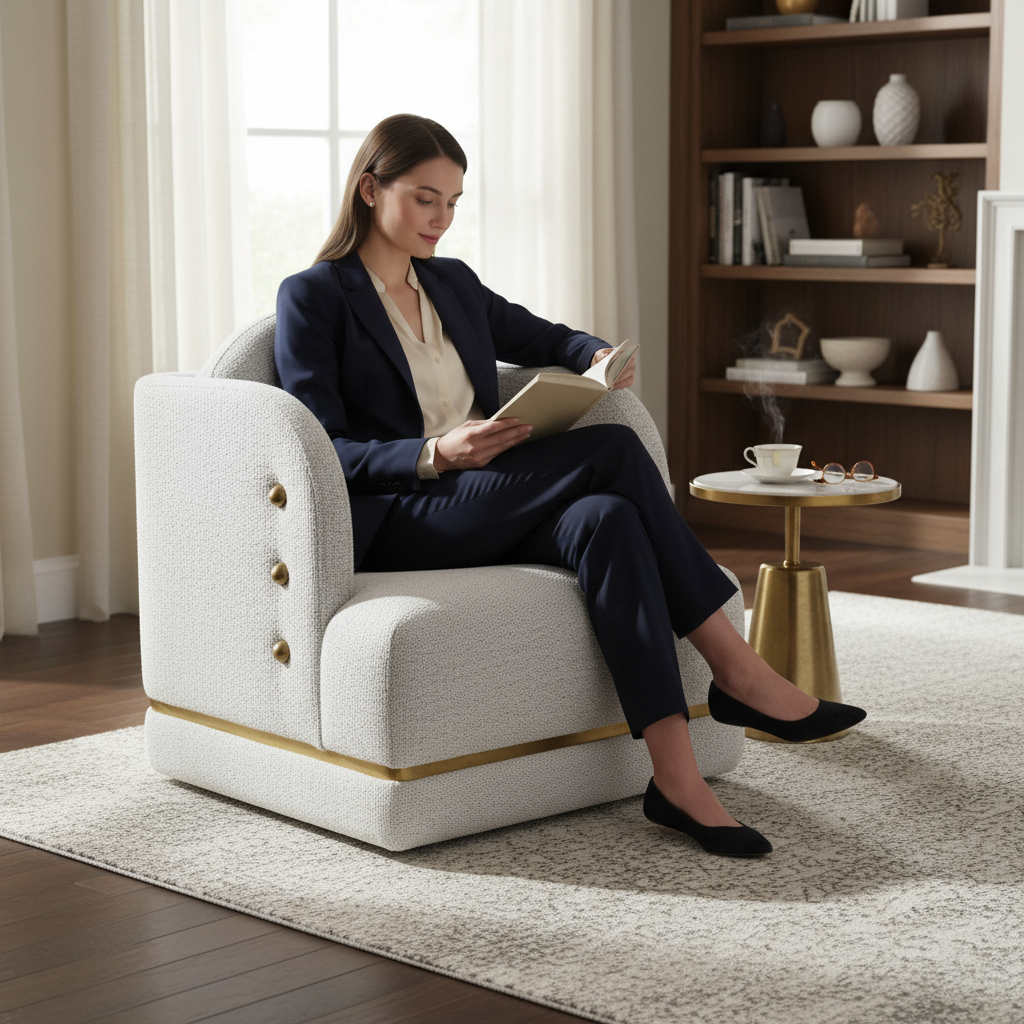 Earl Nubby Cotton White Chenille Accent Chair