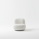 Simone Curved Sofa & Swivel Accent Chair in White Faux Sheepskin