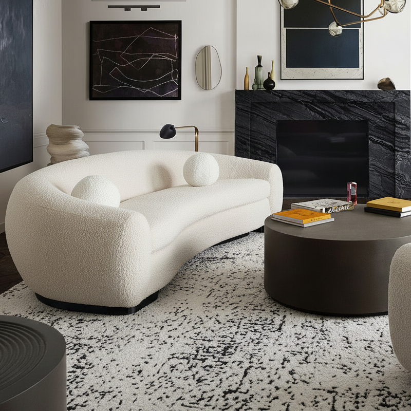 Pascal Sofa & Swivel Chair in Bone Boucle Textured Fabric