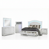 Shiney White Finish Bedroom Set with LED Headboard & Storage