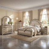 Evelyn Champagne Bedroom 5 Pc Set with Tufted Bed, Dresser, Mirror & Chest