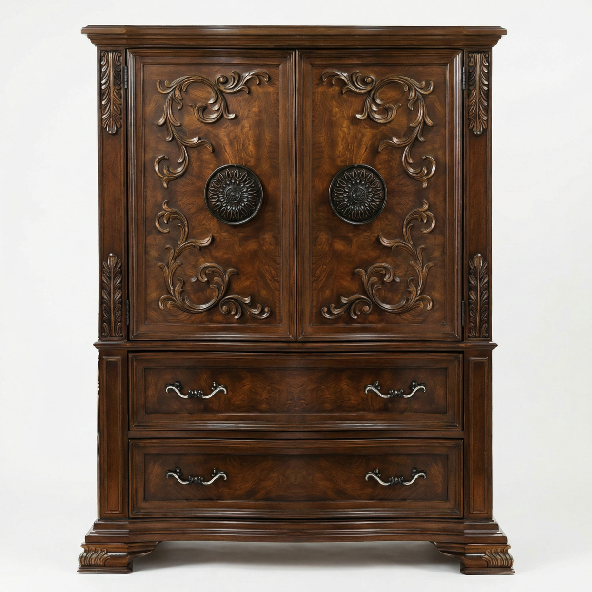 Traditional Ornate Santa 5-Piece Bedroom Set in Rich Cherry Finish