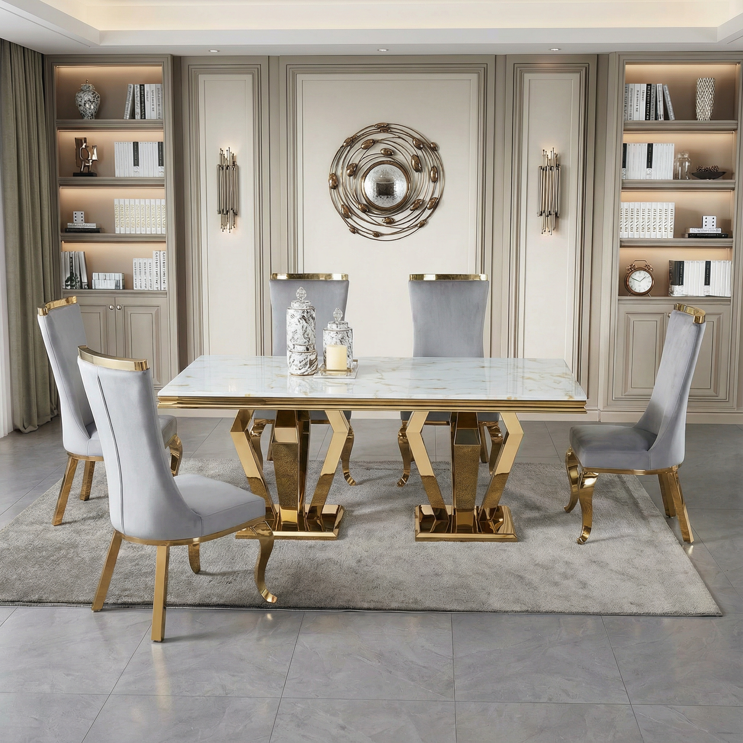 Vanessa Marble Dining Table Set with Chairs