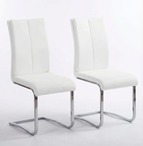 White Lacquer Rectangle Dining Table in Silver & 2 Chairs