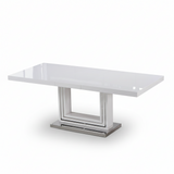 White Lacquer Rectangle Dining Table in Silver & 2 Chairs
