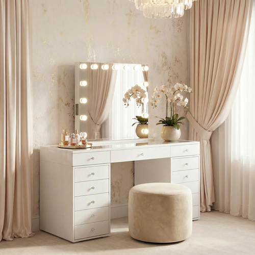Yonkers Vanity with LED Mirror & Drawers - Modern White Set!