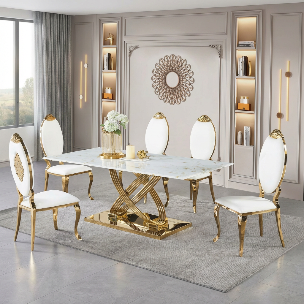 Selena Marble Dining Table Set with Chairs