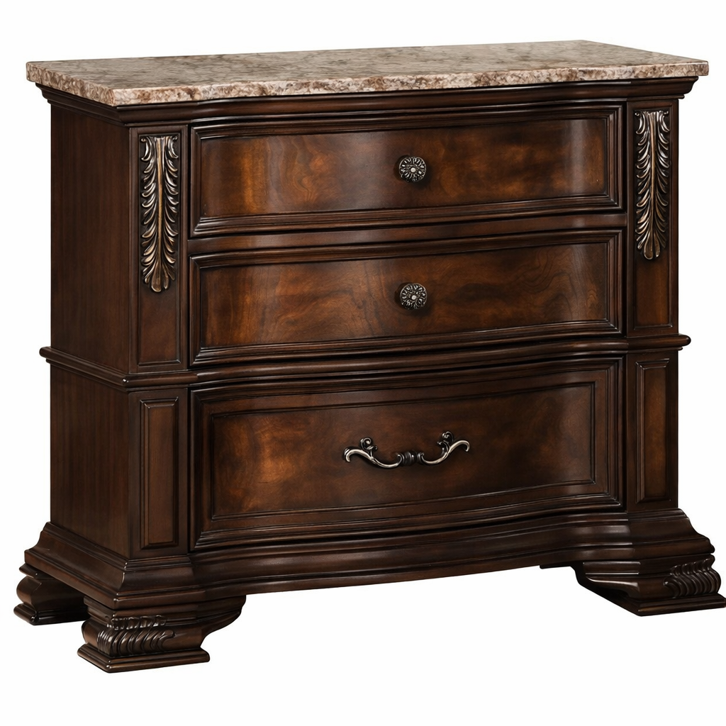 Traditional Ornate Santa 5-Piece Bedroom Set in Rich Cherry Finish