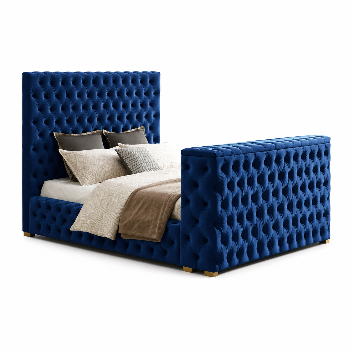 Marmo Queen & King Velvet Bed with TV Lift & Fireplace Headboard