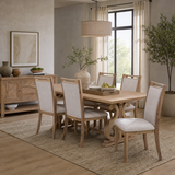Harper 7 Piece Dining Room Set - Contemporary Wood Table and 6 Beige Upholstered Chairs