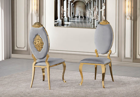 Profile shot of the FOAK black velvet and gold dining chair suitable for formal dining rooms.