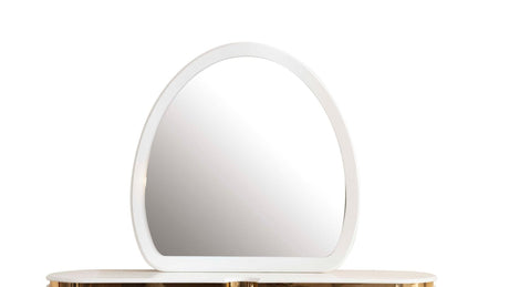 Contemporary nightstand with white lacquer finish and gold-plated metal base.