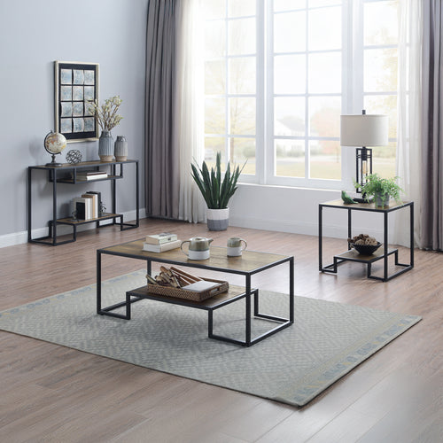 Idella Industrial Coffee, End & Sofa Tables - Open Metal Frame in Rustic Oak & Black