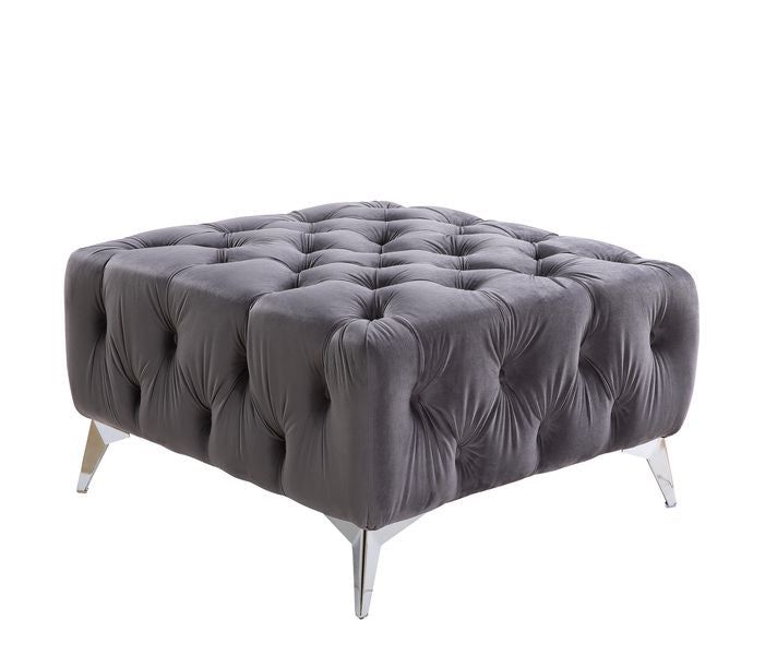 Wugtyx Button Tufted Ottoman - Metal Legs in Dark Gray Velvet