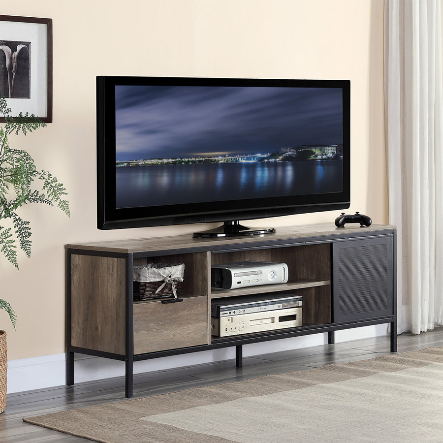 Nantan Industrial TV Stand - Metal Frame, Drawer & Open Storage for TVs up to 50" in Rustic Oak & Black