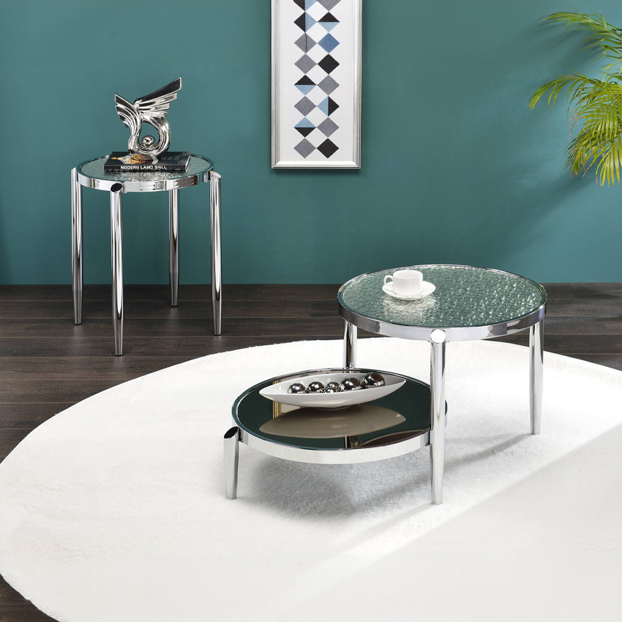 Abbe Glass Coffee & End Table - Two-Tier Glass Surfaces & Chrome Frame