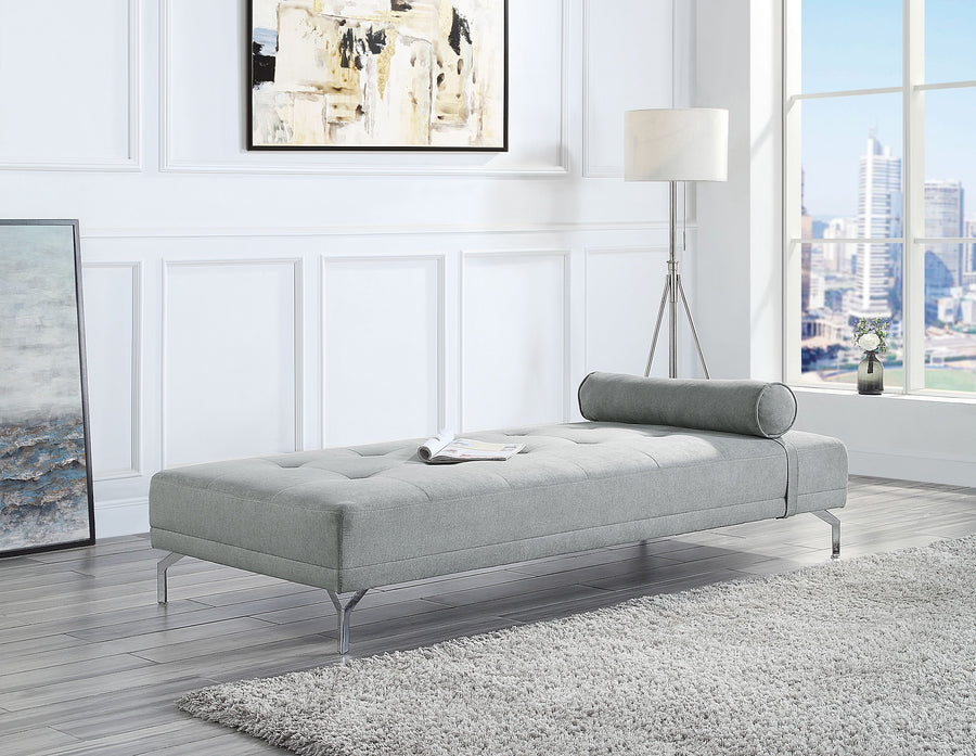 Quenti Sofa Bed - Button Tufted Daybed with Bolster Pillow in Gray Melange Velvet