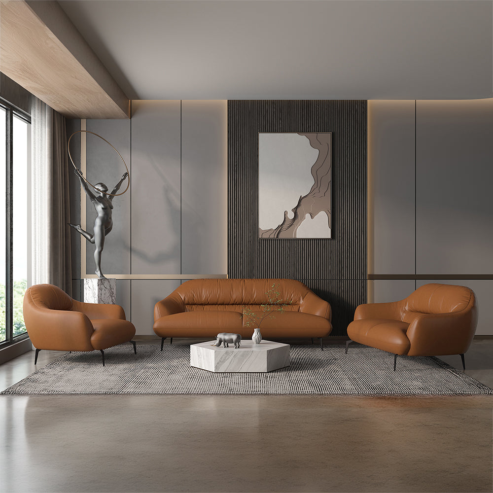 Leonia Italian Top Grain Leather Sofa, Loveseat & Chair