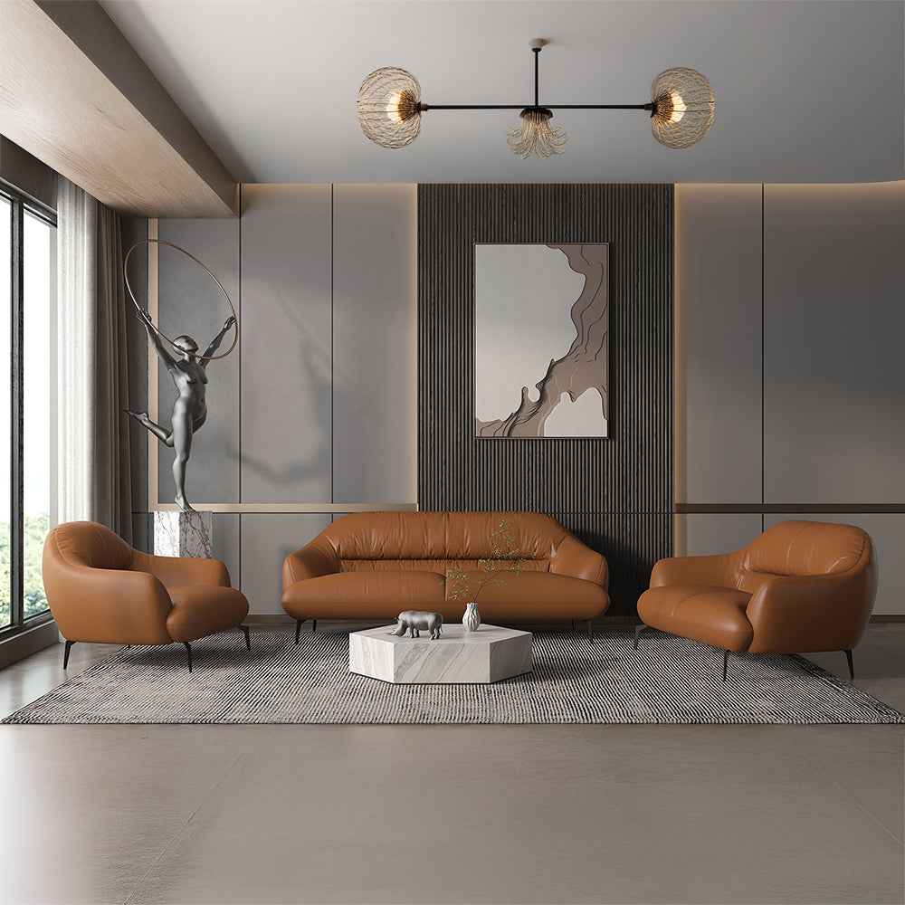 Leonia Italian Top Grain Leather Sofa, Loveseat & Chair