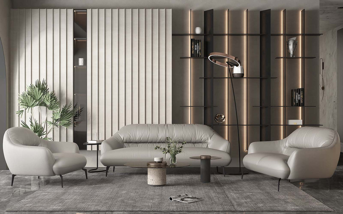 Leonia Italian Top Grain Leather Sofa, Loveseat & Chair