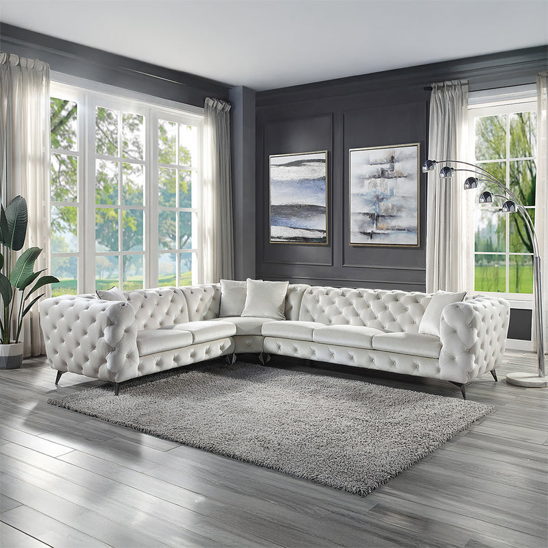 Atronia Button-Tufted Living Room Collection - Beige Sectional or Blue Velvet Sofa, Loveseat & Chair
