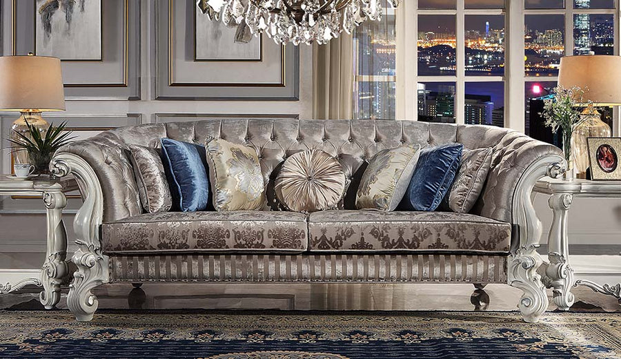 Versailles Traditional Sofa, Loveseat & Chair - Button Tufted with Scrolled Molding & Nailhead Trim