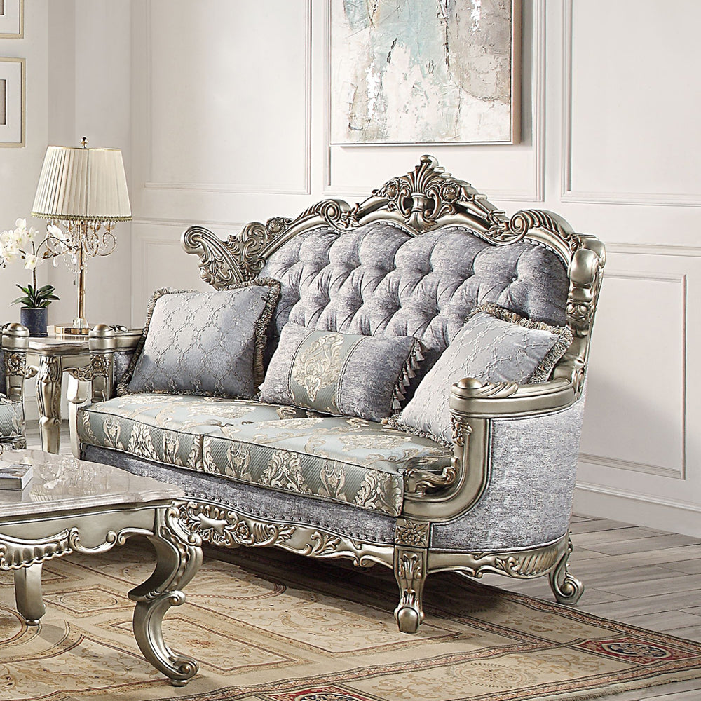 Miliani Button-Tufted Sofa, Loveseat & Marble Sofa Table