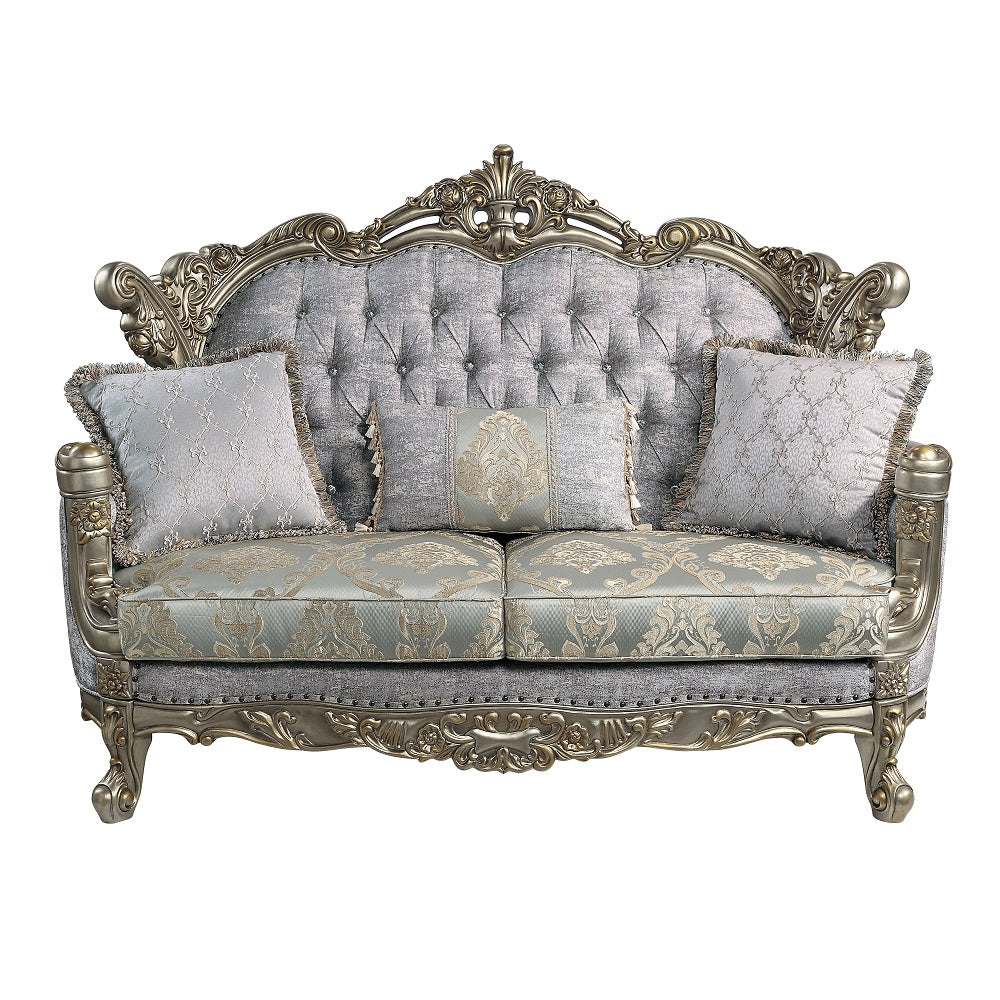 Miliani Button-Tufted Sofa, Loveseat & Marble Sofa Table