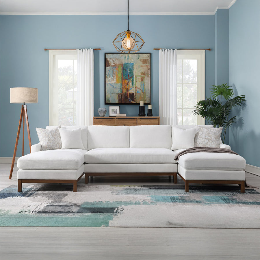 Valiant Sectional Sofa - Pocket Coil Seating & Reversible Cushions in Ivory Chenille