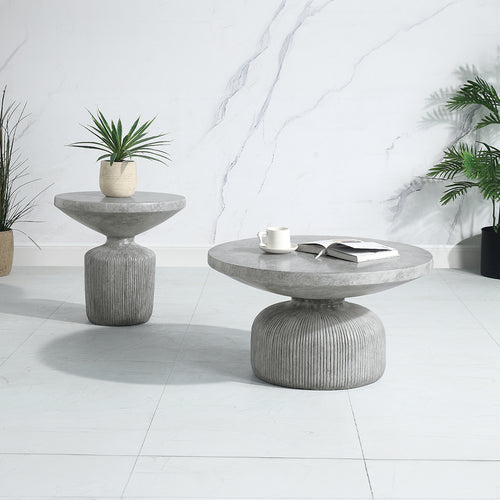 Laddie Round Coffee & End Table - Fiber Concrete in Weathered Gray