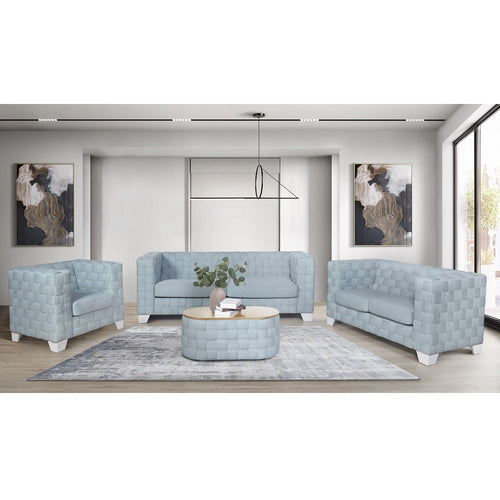 Saree Sofa, Loveseat & Chair - Boxed Silhouette & Textured Knit in Light Teal Chenille