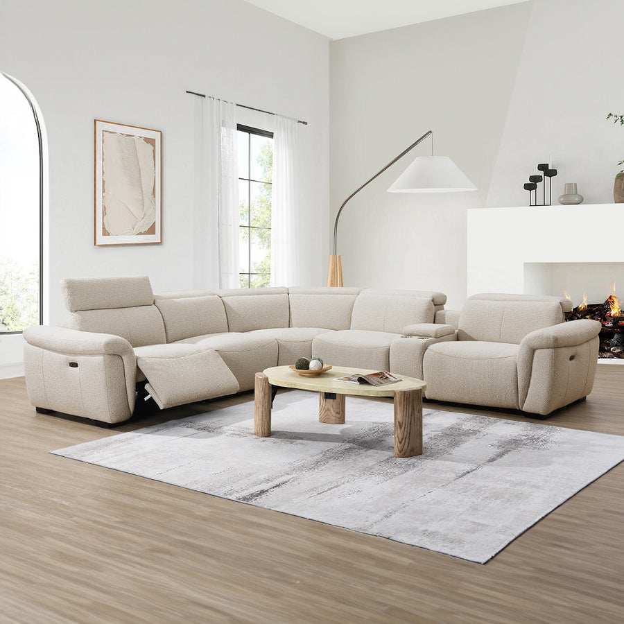 Dayana Power Motion Sectional Sofa - 2 Power Recliners, Console & USB in Beige Boucle