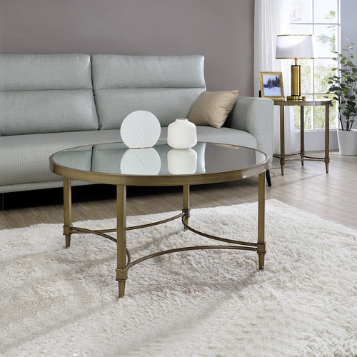 Aditya Mirrored Occasional Collection - Coffee, End & Nesting Tables, Serving Cart & Display Rack in Antique Brass