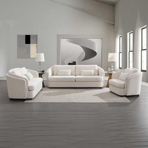 Mariko Sofa, Loveseat & Chair - Pocket Coil Seating with Pillows in Beige Linen