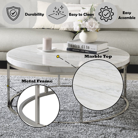 Zaidee Natural Marble Top Round Coffee & Nesting Tables