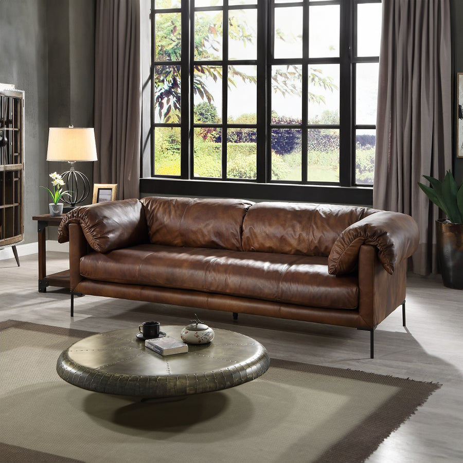 Jaron Sofa - Mocha Top Grain Leather with Metal Legs
