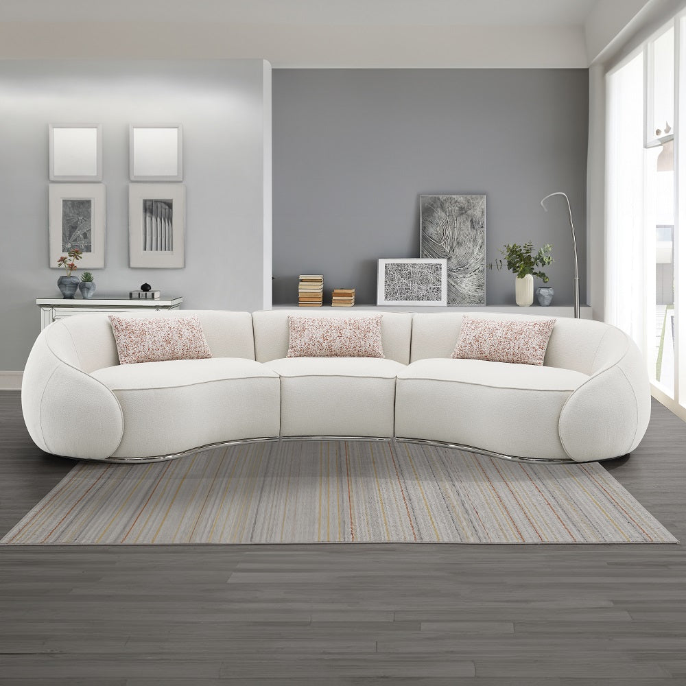 Sahara Curved Boucle Sectional & Round Ottoman
