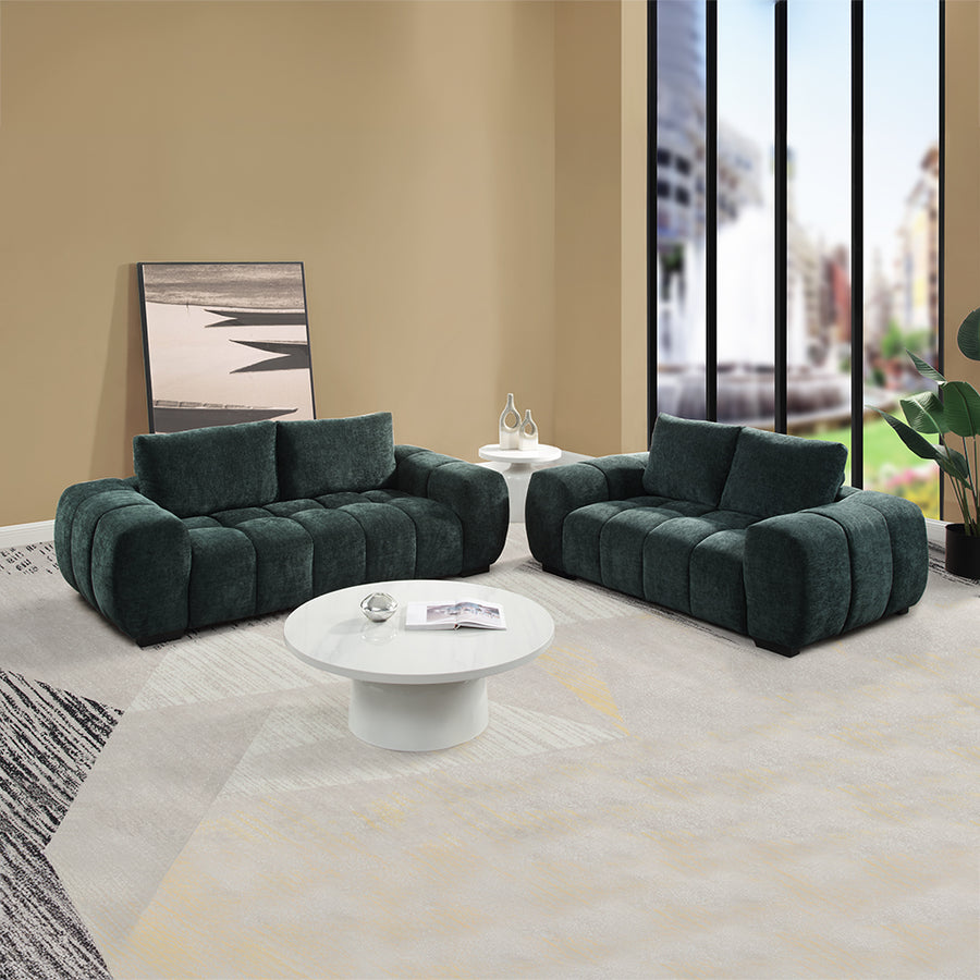 Ferrand Loveseat - Pocket Coil Seating & Plush Back Cushions in Green Chenille