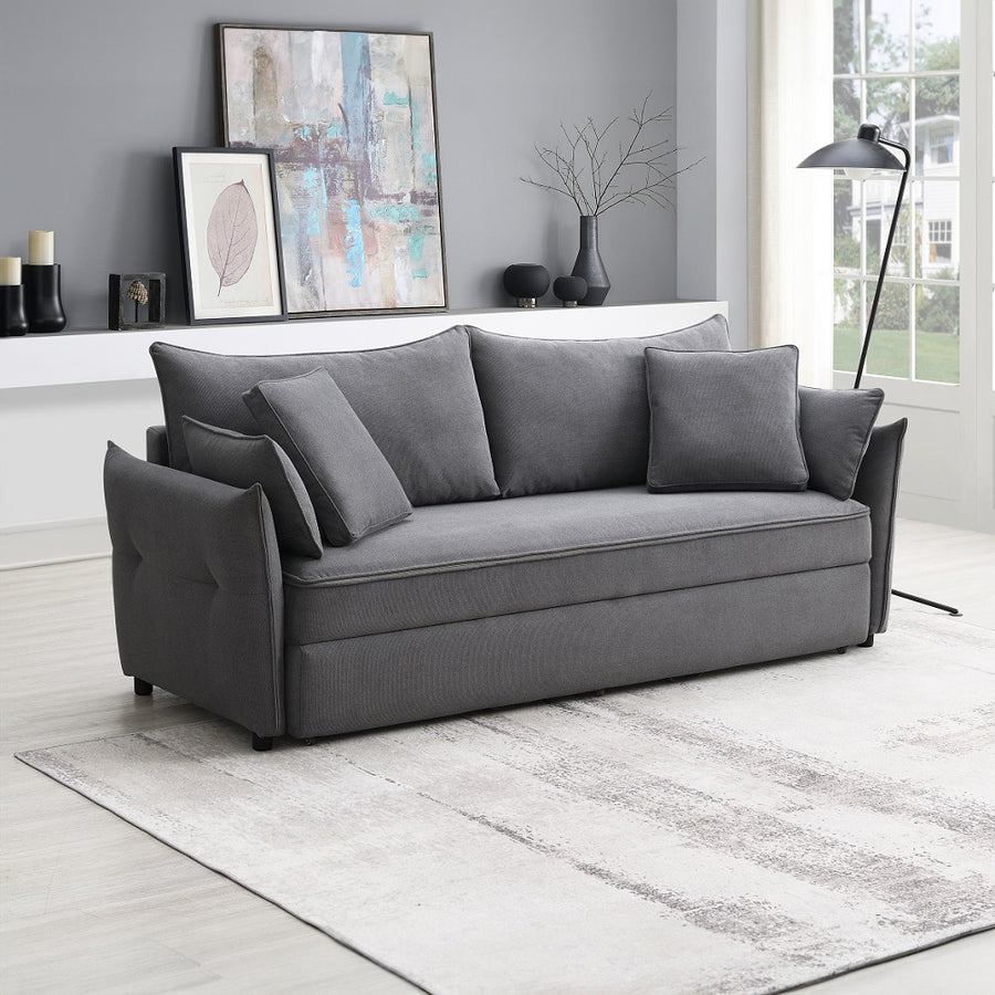Irina Sleeper Sofa - Pull-Out Full Sleeper with Accent Pillows in Gray, Beige or Blue Velvet