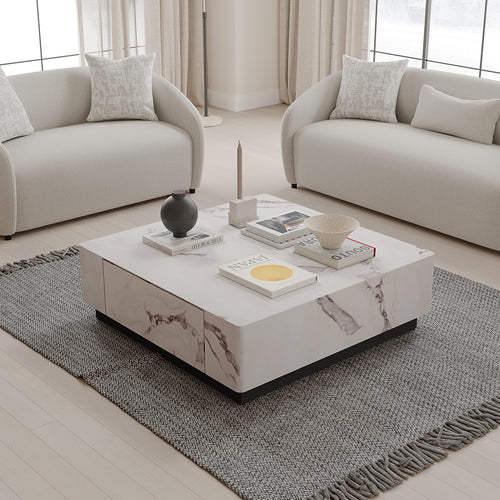 Fritzy Modern Occasional Table Collection - Engineered Stone Coffee, End & Console Tables in White
