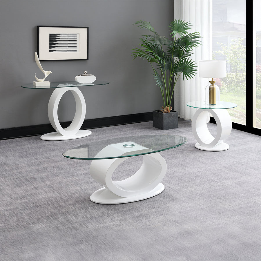 Larry Glass Top End & Sofa Tables - Tempered Glass over White High Gloss
