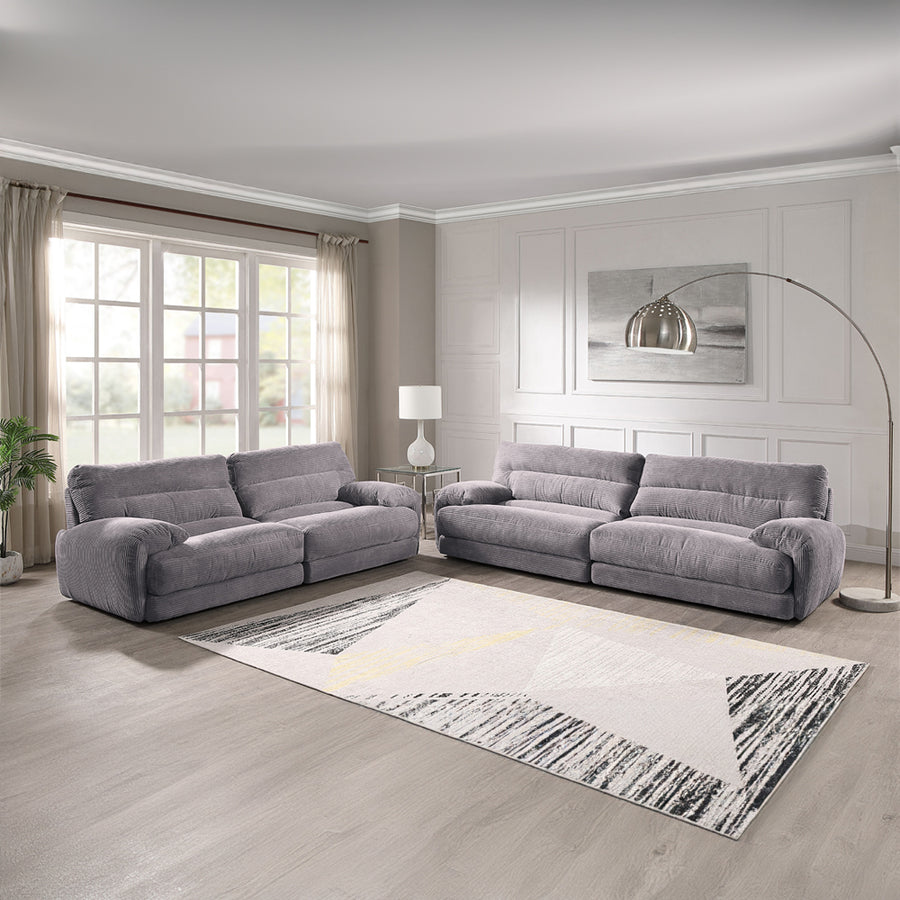 Cadenza Deep Seat Sofa & Loveseat - Plush Full Foam Cushions in Gray Corduroy