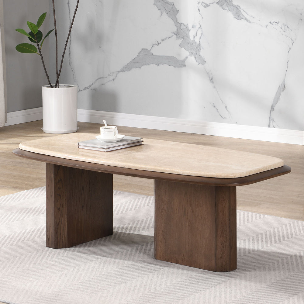 Kasha Travertine Top Coffee & End Table