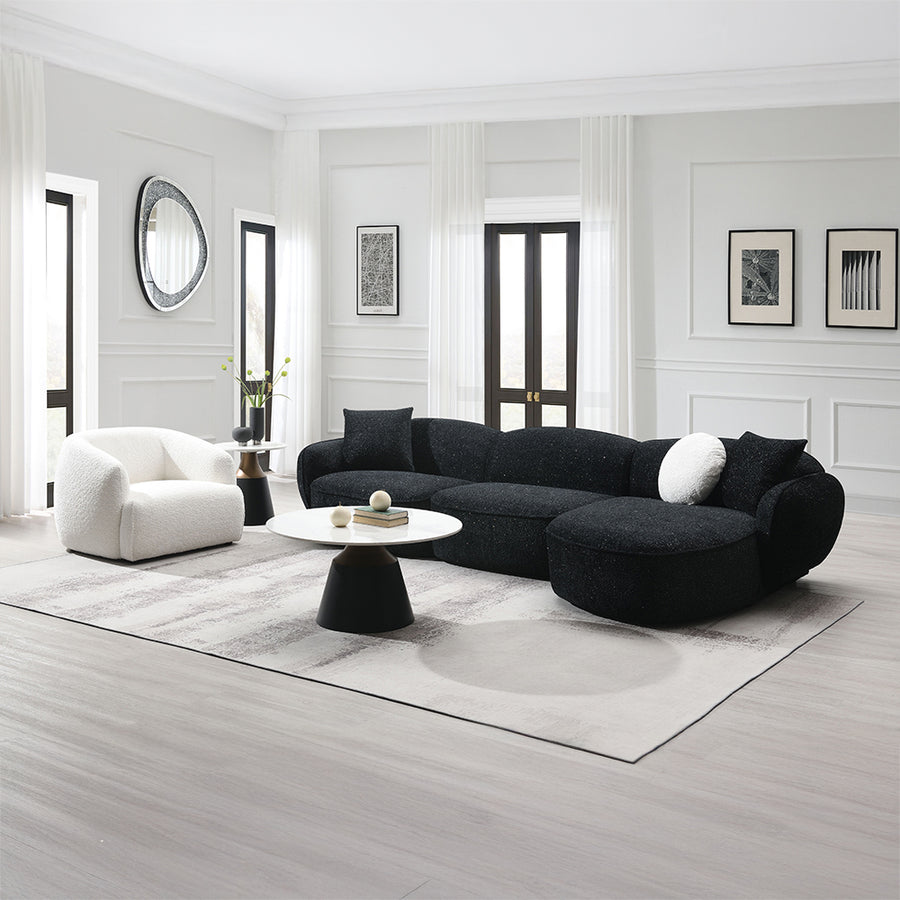 Lucifer Low-Profile Sectional & Chair - Plush Lounging in Black & White Shimmer Chenille