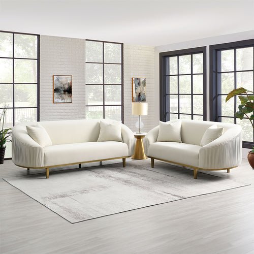 Martina Living Room Collection - Ivory Velvet Sofa & Loveseat on Metal Legs