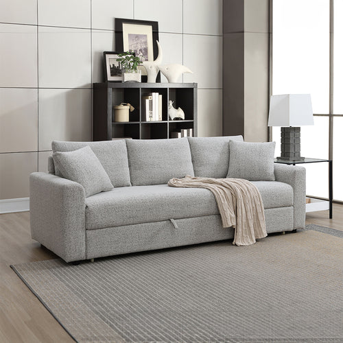 Connie Full Sleeper Sofa - Pull-Out Bed, Removable Covers & 2 Pillows in Gray Boucle