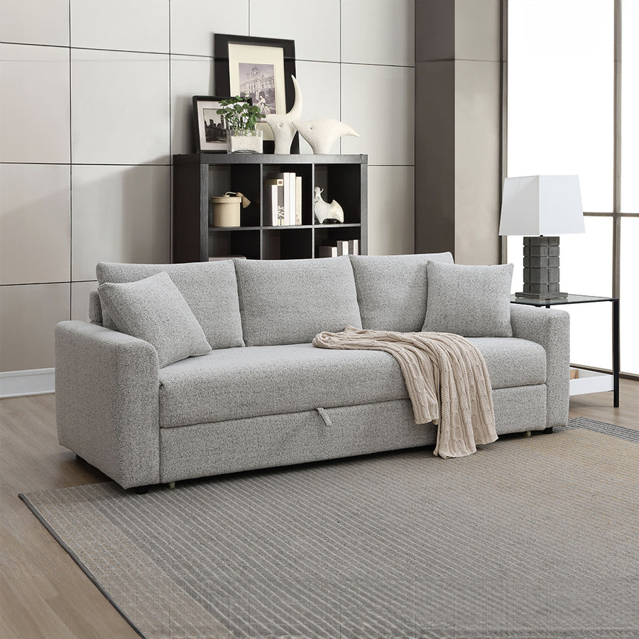 Connie Full Sleeper Sofa - Pull-Out Bed, Removable Covers & 2 Pillows in Gray Boucle