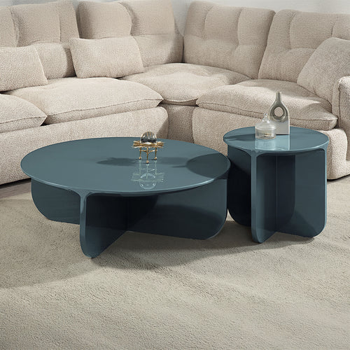 Lamond Round Coffee & End Table - High Gloss Finish in Dark Olive Gray