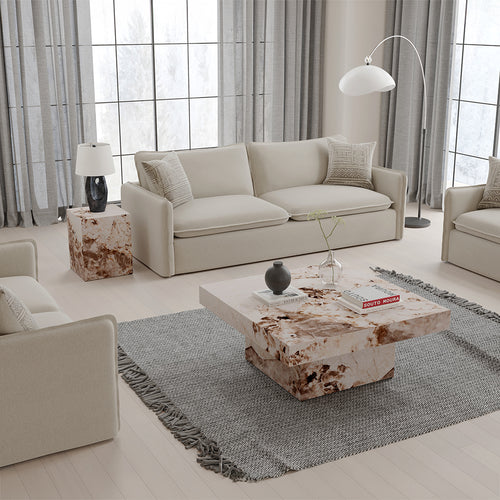 Fultan Engineered Stone Coffee & End Tables - Nature-Inspired Square Design