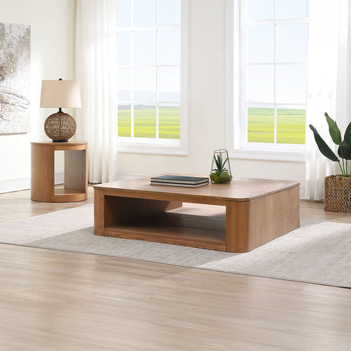 Zoey Coffee & End Table - Thick Oak Top & Hollow Sculptural Base